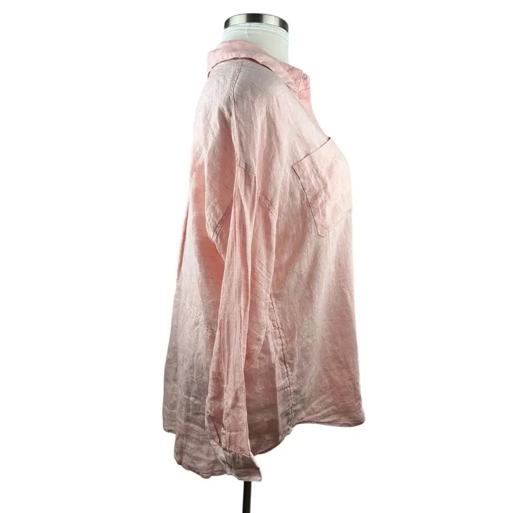 J. Jill Love Linen Button Up Tunic Top Double Pocket Pink XL Blouse Lagonlook - Picture 15 of 16
